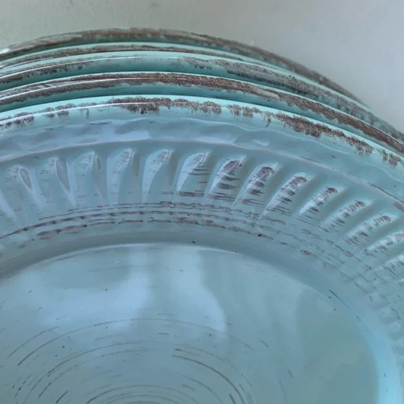 Home Essentials Cosenza 8.5” Small Salad Plate Turquoise Aqua Brown Replacement - Picture 7 of 7